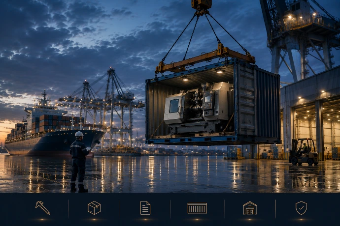 Industrial machinery loading for international sea freight