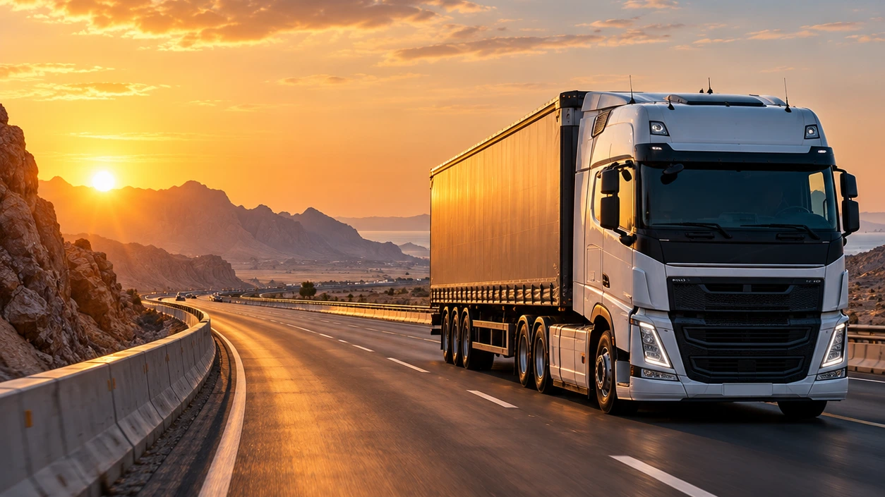 Freight truck on an international highway representing land freight transportation