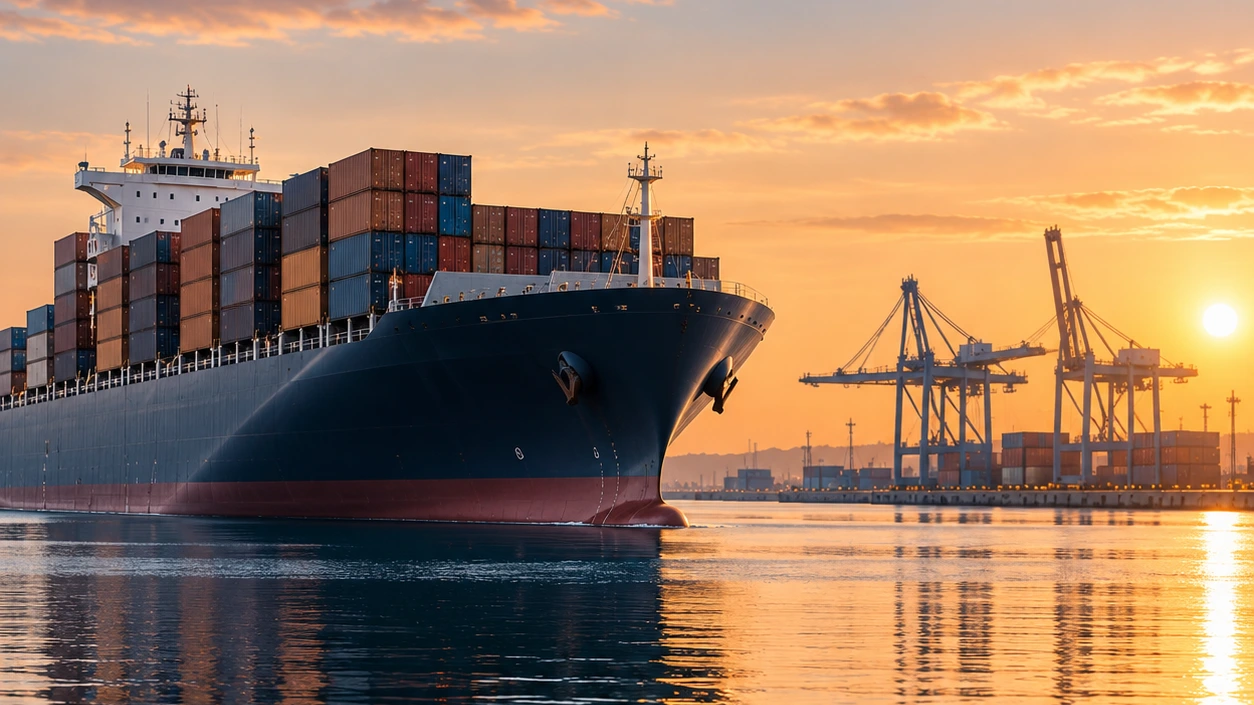 Container ship at an international seaport representing sea freight terms