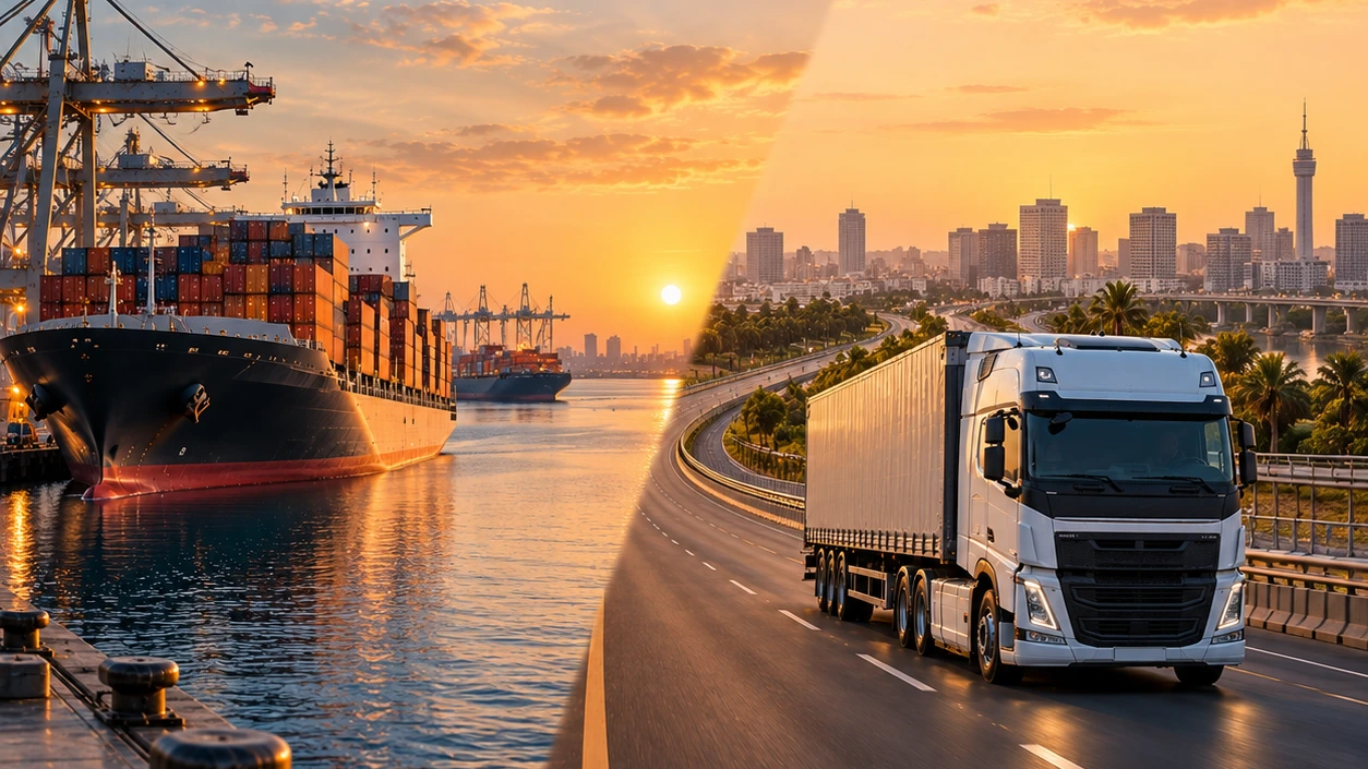 International freight and inland trucking connecting ports with local destinations